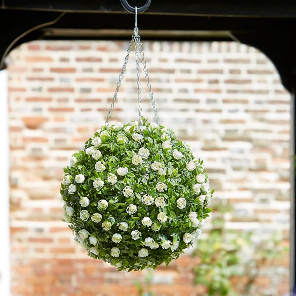 Artificial White Rose Topiary Ball