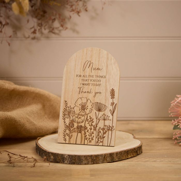 Etched Wood Arch Plaque - Mum