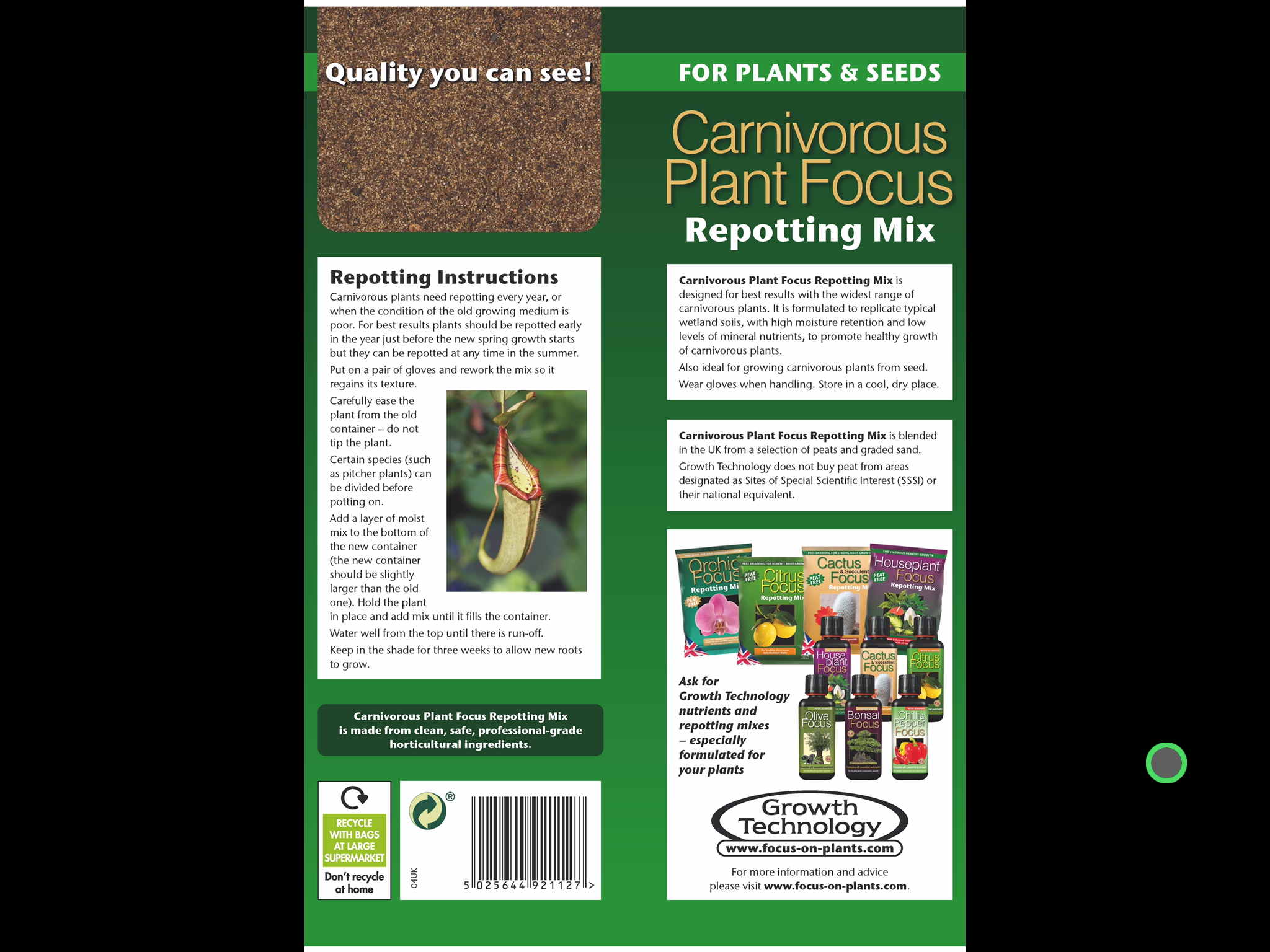 Carnivorous Plant Focus Repotting Mix 3L