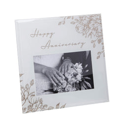 Happy Anniversary Glass Floral Frame