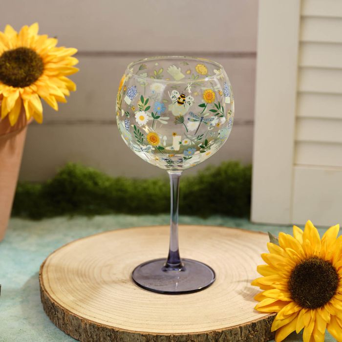 BEE FLOWER AND BIRD PATTERN GIN GLASS