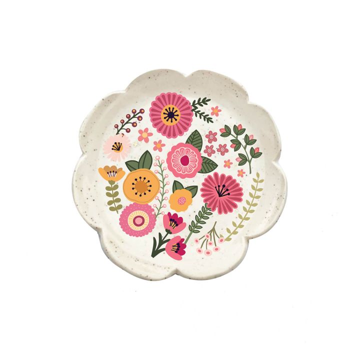 FLORAL LUXE SCALLOPED EDGE STONEWARE TRINKET DISH