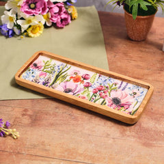 FLORAL SERENADE MANGO WOOD ENAMEL MIXED FLORAL LONG RECTANGLE TRAY