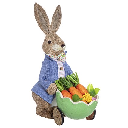 53cm Alfie Rustic Male Bunny in Blue Jacket with a Cart