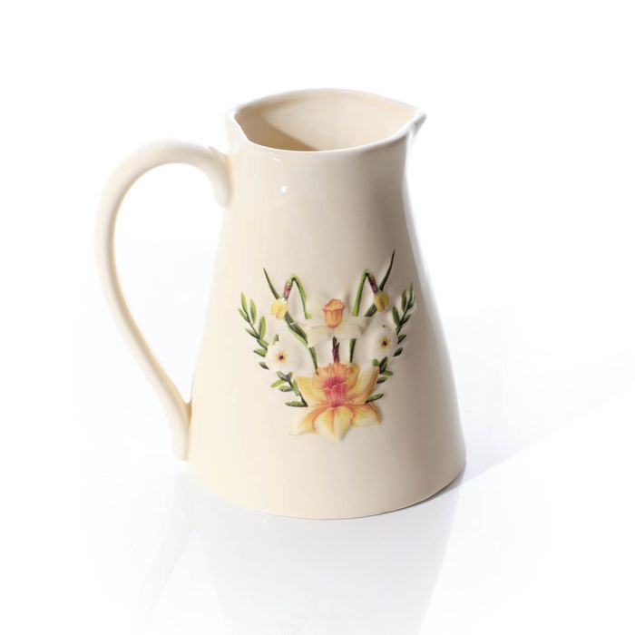 FLORAL SERENADE DAFFODIL EMBOSSED DECORATIVE STONEWARE JUG