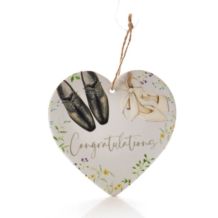 Ceramic Congratulations Bride And Groom Shoes Hanging Plaque