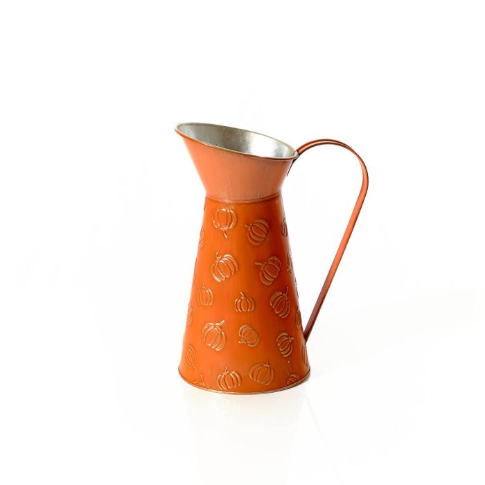 HARVEST HOME EMBOSSED METAL PUMPKIN JUG