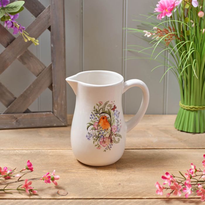 GARDEN BIRDS FLORAL ROBIN CERAMIC JUG