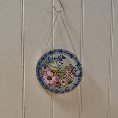 GARDEN BIRDS BLUE TIT AND THRUSH STAINED GLASS HANGER