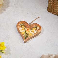 FLORAL SERENADE DAFFODIL LARGE CHUNKY MANGO WOOD HEART HANGER