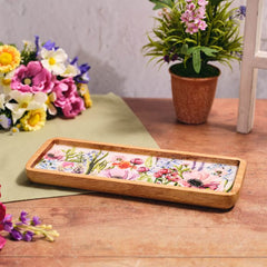 FLORAL SERENADE MANGO WOOD ENAMEL MIXED FLORAL LONG RECTANGLE TRAY