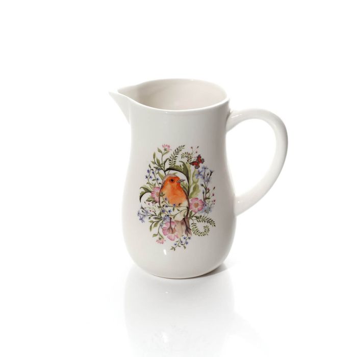 GARDEN BIRDS FLORAL ROBIN CERAMIC JUG