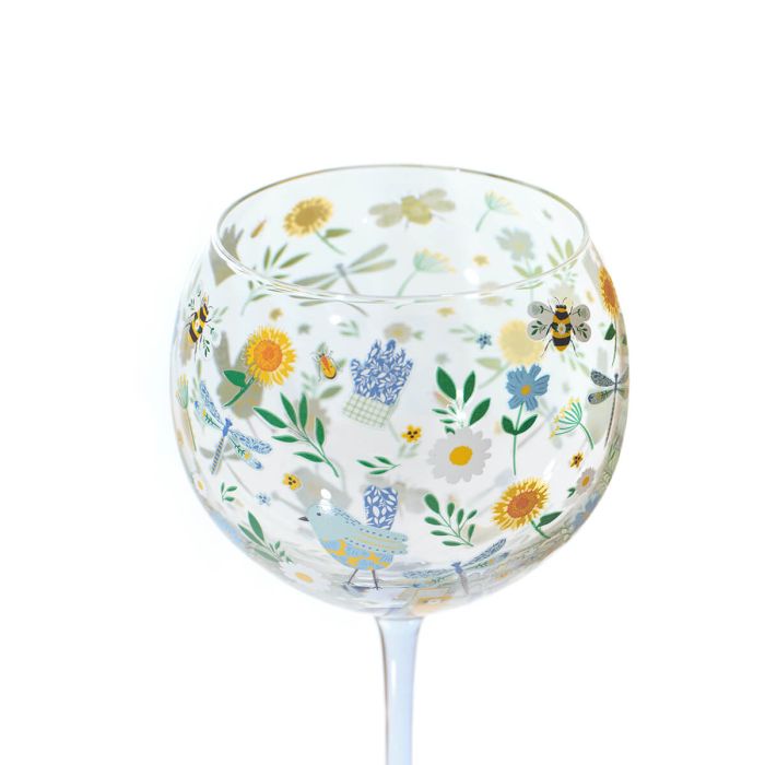 BEE FLOWER AND BIRD PATTERN GIN GLASS