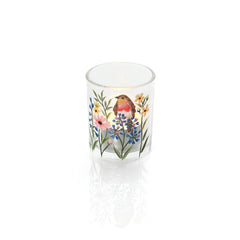 HAND PAINTED ROBIN AND FLOWERS GLASS TEALIGHT HOLDER